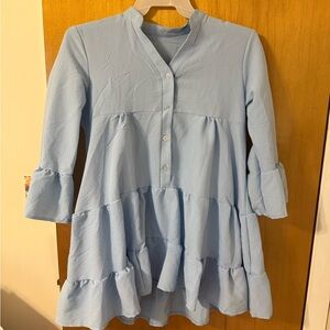 Light Blue Tiered Button-Down Shirt Dress